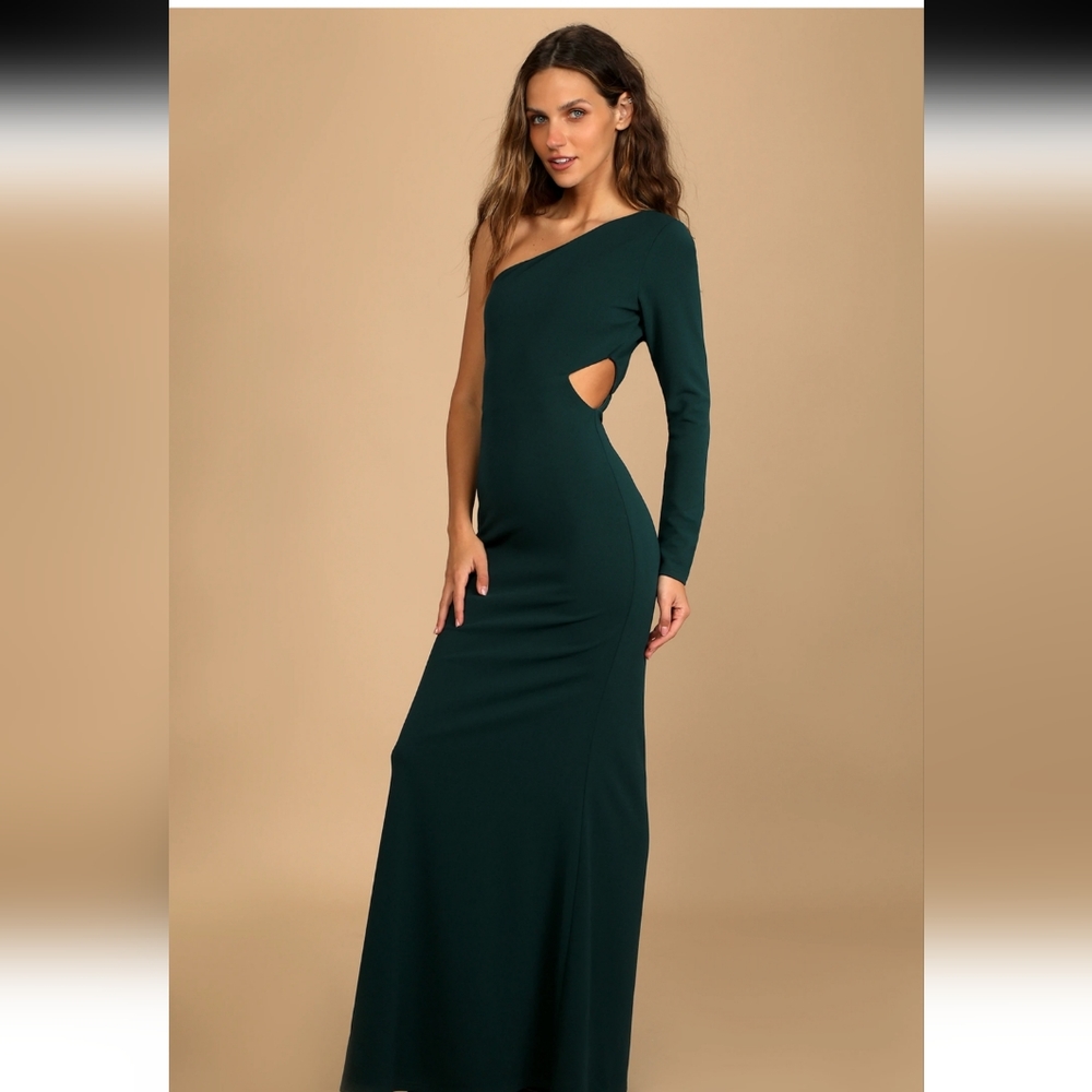 NWT Lulus Dark Green one shoulder mermaid dress